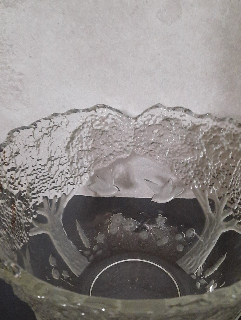 Vintage Mikasa " Tree Love" Pattern Clear Glass Bowl With 3D Birds & Trees - Picture 11 of 11